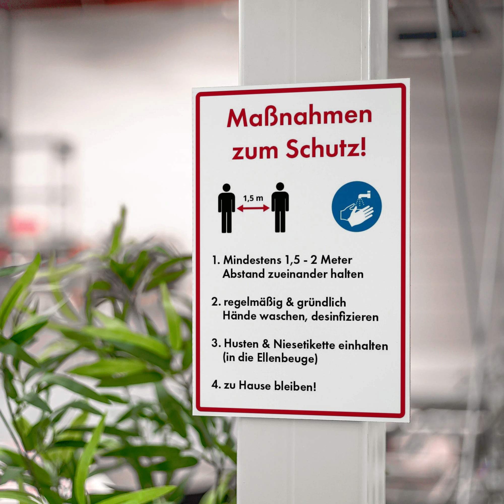 Hinweis-Schild 'Maßnahmen Zum Schutz' – Alu/Dibond, 300x200 Mm, Corona/COVID-19