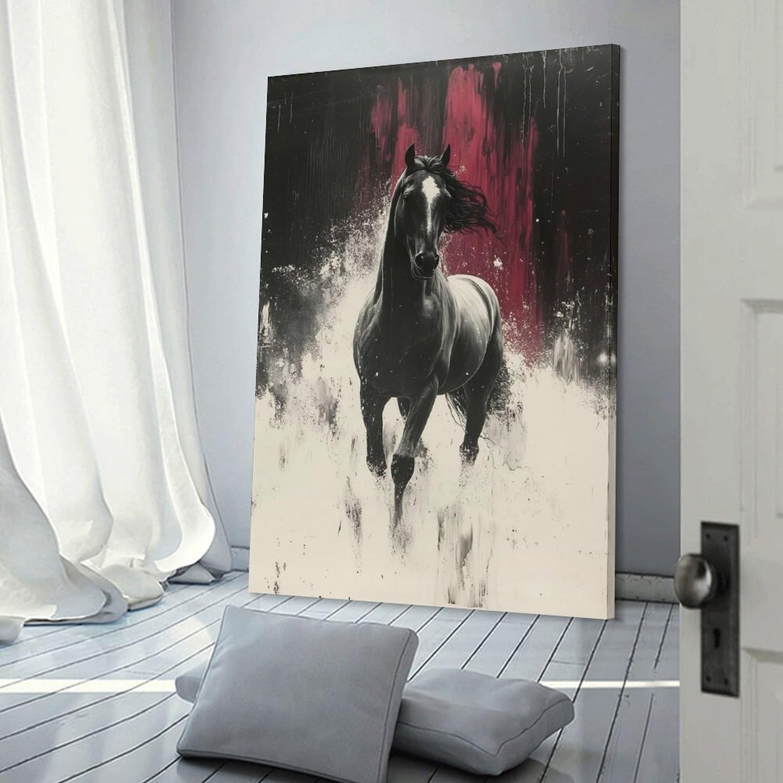 Junmoney Frame-Style-6 Decorative Wall Artwork Dramatic Horse Portrait With Abstract Background, 20X30inch(50X75cm), For Sofa Walls, Lounge Or Home Corners, Modern Wall Decor For Cosy Interiors