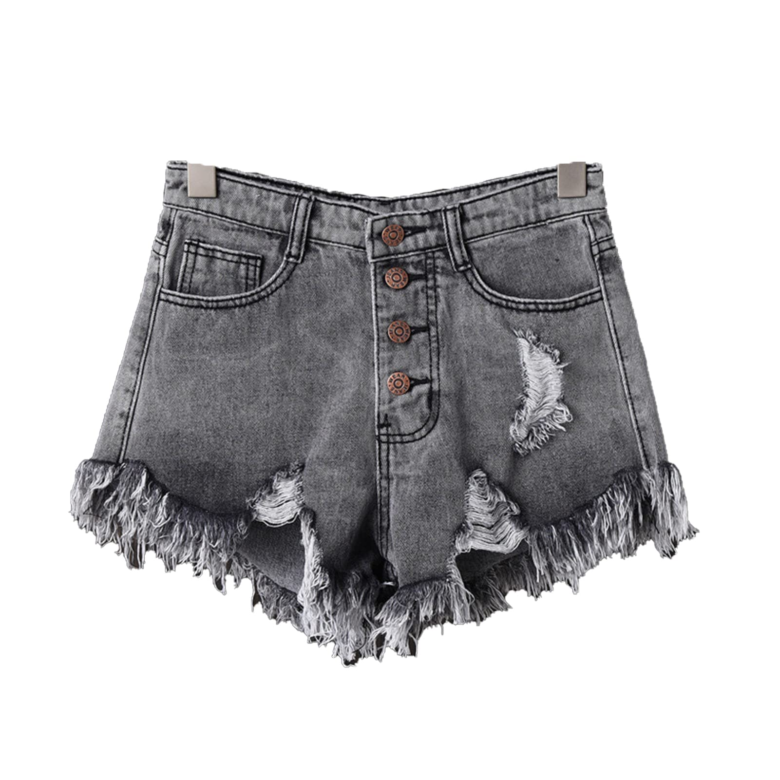 JEKE-DG Women's Button Down High Rise Jeans Shorts Ripped Casual Denim Shorts Frayed Raw Hem Stretchy Denim Shorts (XX-Large,Dark Grey)