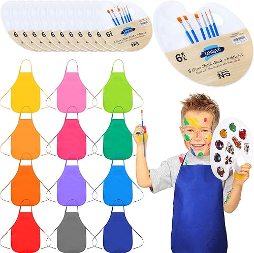 Juego de 24 paletas de pintura para niños y niños, delantales de pintura, delantales de tela, suministros de fiesta, decoración de fiesta de arte,