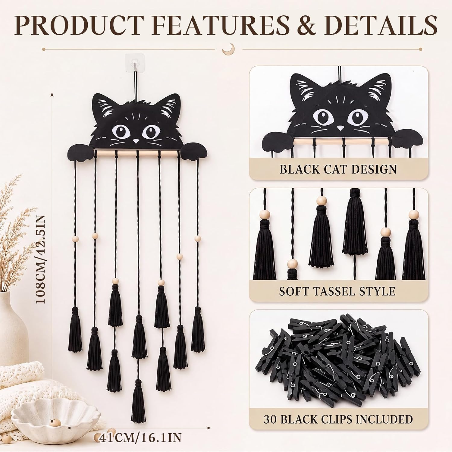 Black Cat Hanging Photo Display Wall Decor Halloween Room Decor image 3