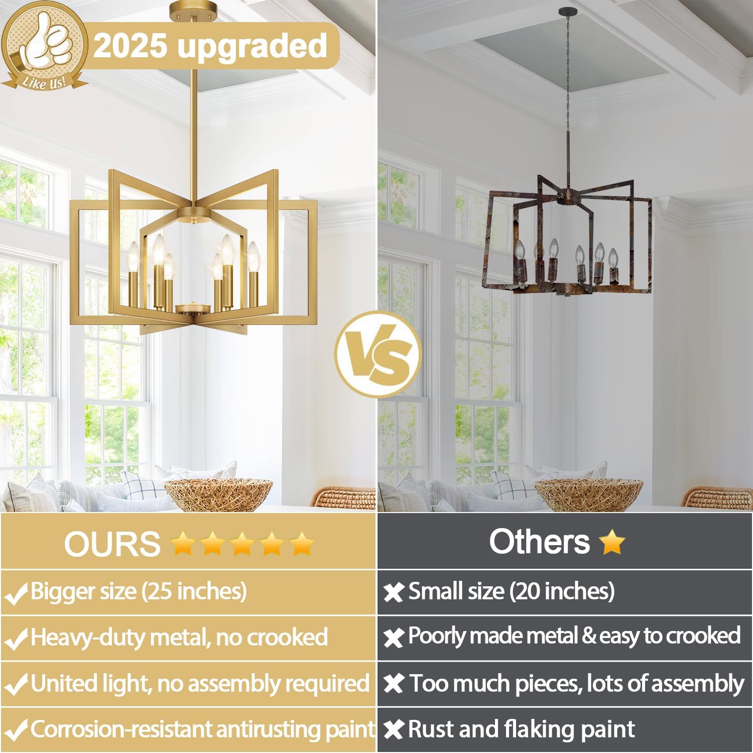  25"-61" Height Adjustable Modern Gold Chandelier for Dining Room, No Assembly Required Gold Dining Room Light Fixture Over Table, Industrial Metal Pendant Lights Fixture for Kitchen Island thumbnail