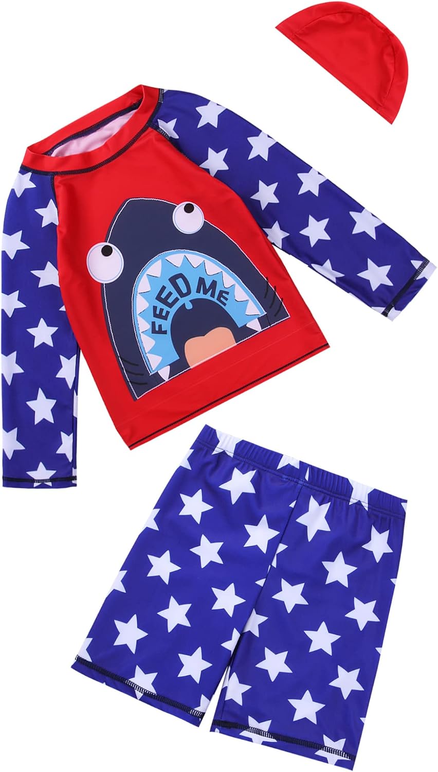 Hansber Infant Boys Rash Guard Swimwear Shark Printed Sun Protection Surfing Wetsuit 2 Pieces Swimsuit