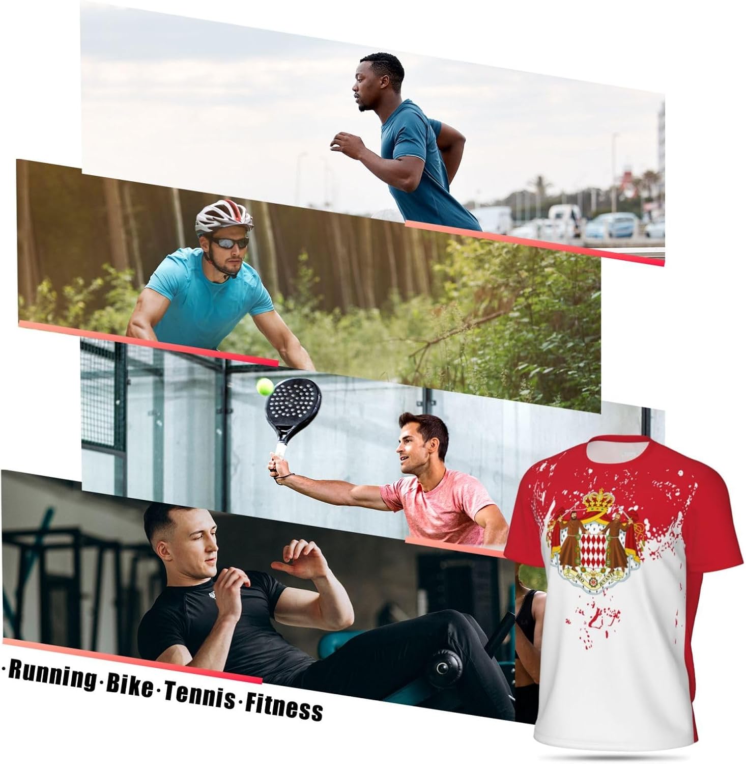 Monaco Flag Grain Sports Mesh T-Shirt Retro Jerseys for Running Soccer