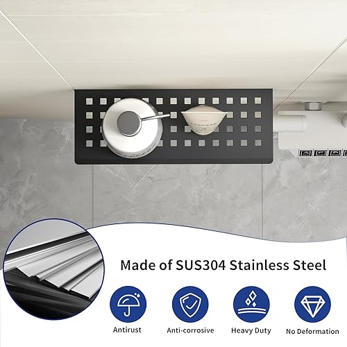 Miniatura 4 de Estante de ducha flotante, estante de pared empotrado de acero inoxidable 304 negro mate de 10 pulgadas para lavatorio, estante de baño resistente