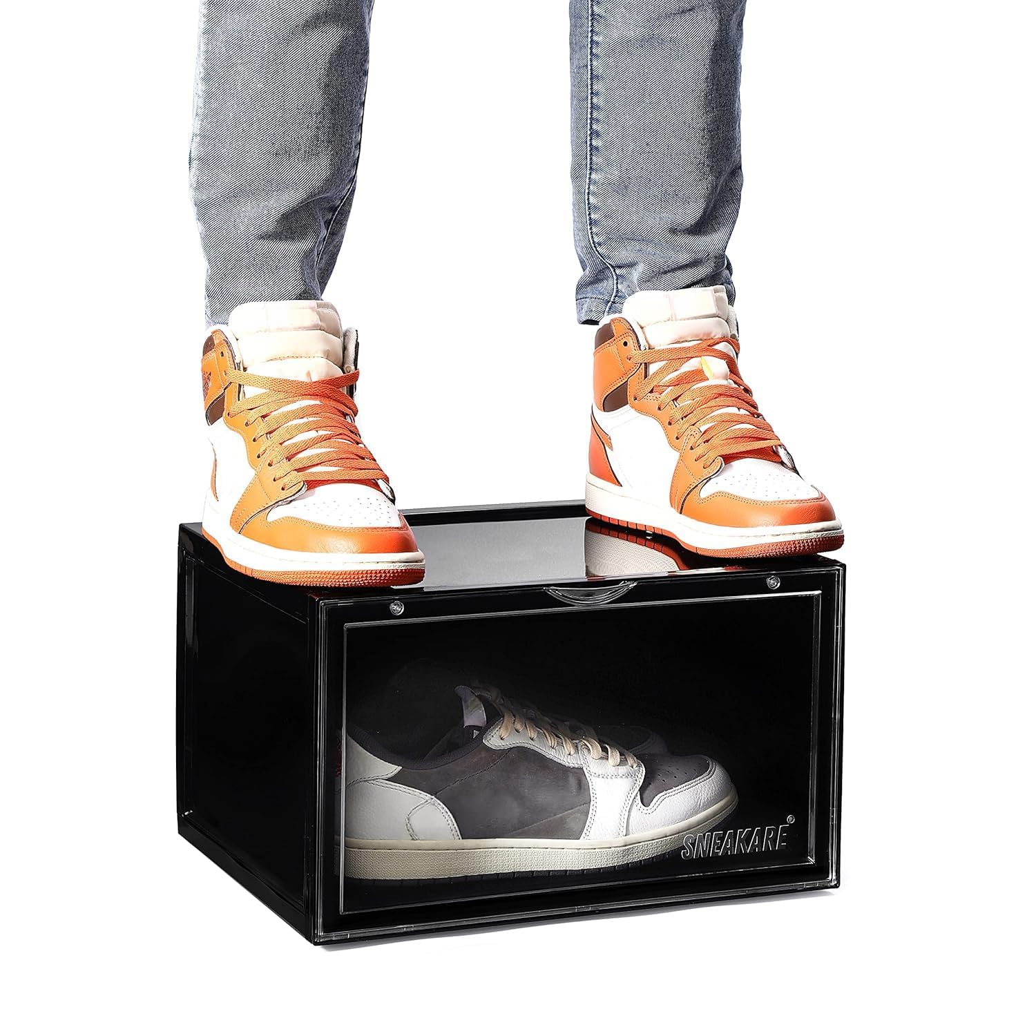 Core Care Sneaker Storage Box with Clear Front Door | Drop Front Opening, Stackable Design-image-8