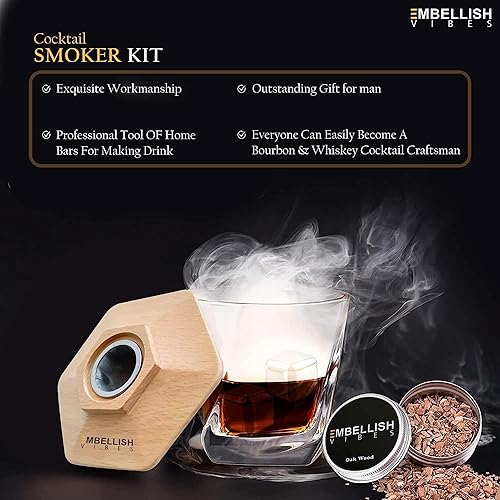Miniatura 7 de Kit de ahumador de cóctel con antorcha, kit de ahumador de whisky bourbon antiguo con 4 sabores de chips de madera, regalos para hombres, kit de