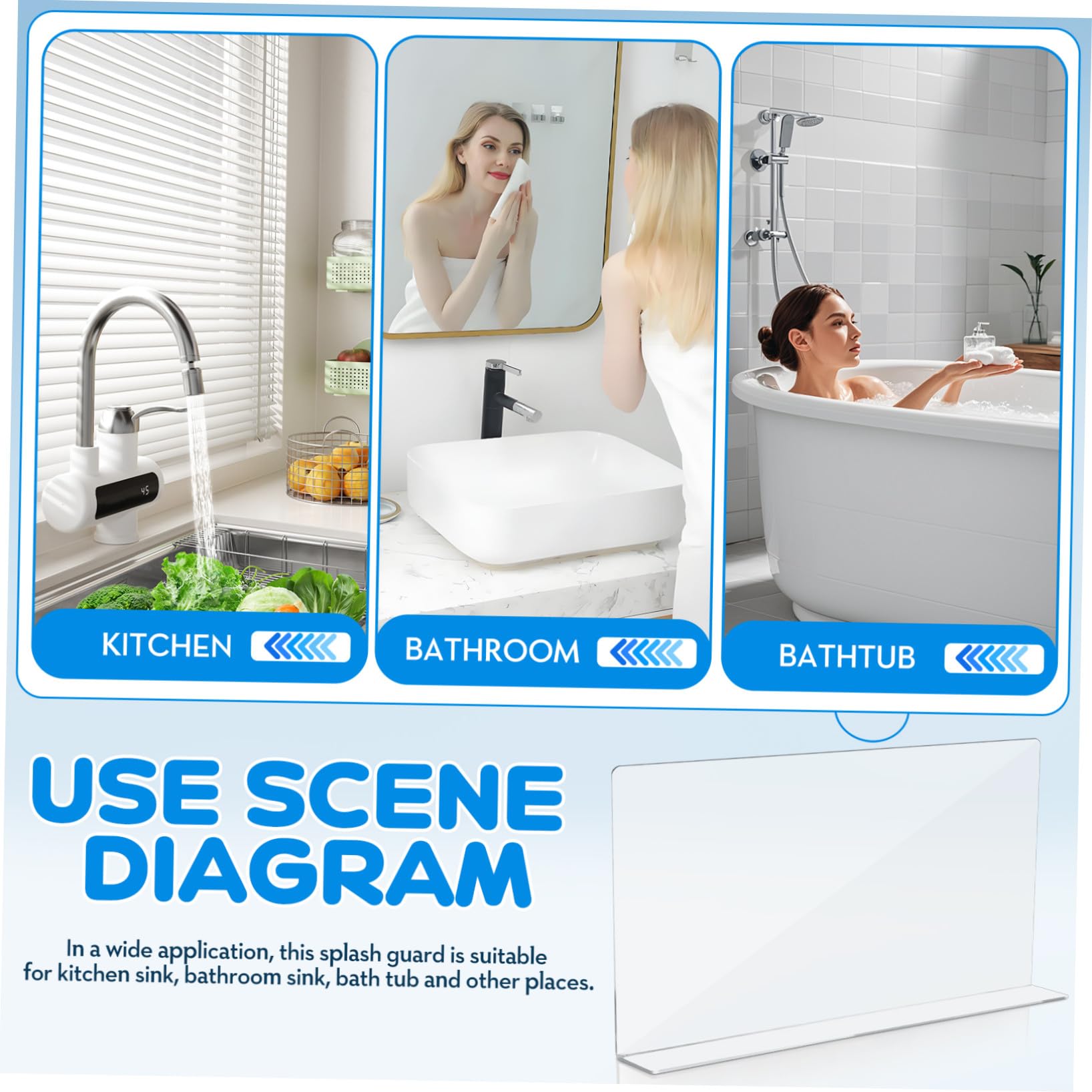 Mobestech Protector Antisalpicaduras y Diseño Minimalista Fregadero de Acrílico Rectangular Barrera Antisalpicaduras Fácil de Limpiar para Cocina para Lavabo y Baño