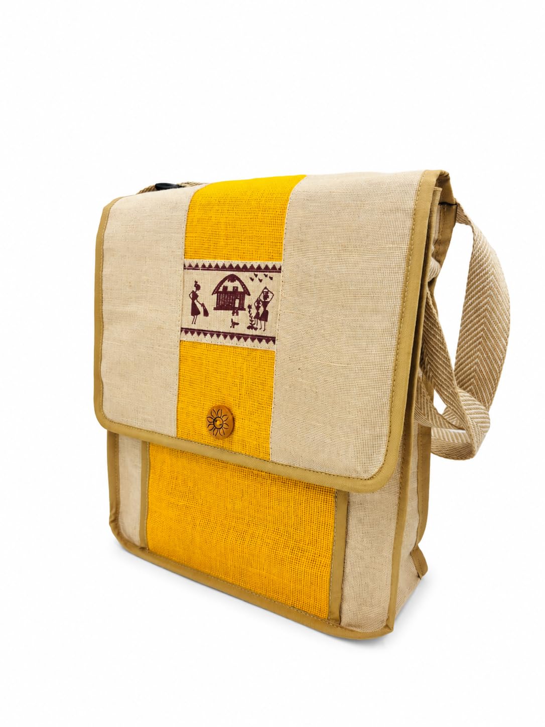 Jute Sling Bag with Printed Warli Art/Laptop Bag/Cross Body Bag for College, Tution Classes, Office/Eco-Friendly Premium Jute, Lightweight, Professional for Men/Women (12" x 16")-image-11