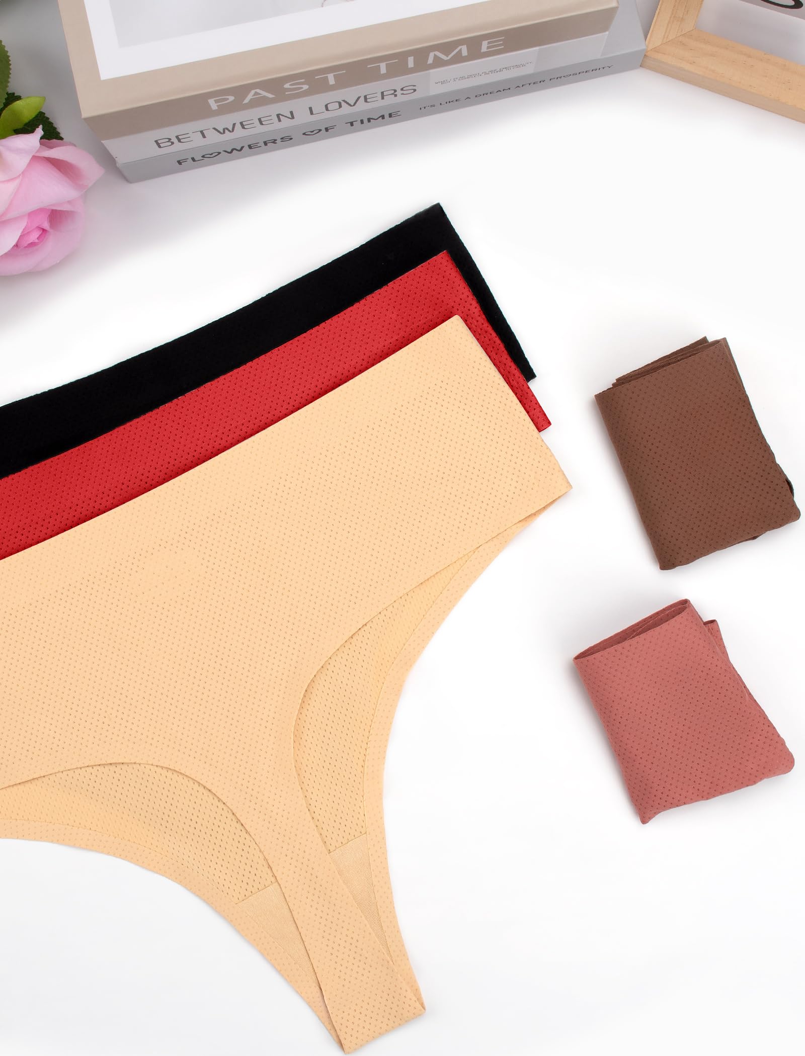 VOENXE Perizoma da Donna Senza Cuciture A Vita Alta,Slip Tange Donna Brasiliana,Invisibili Microfibra Mutande,Biancheria Confezione String Thong,Seamless,Pacco da 5