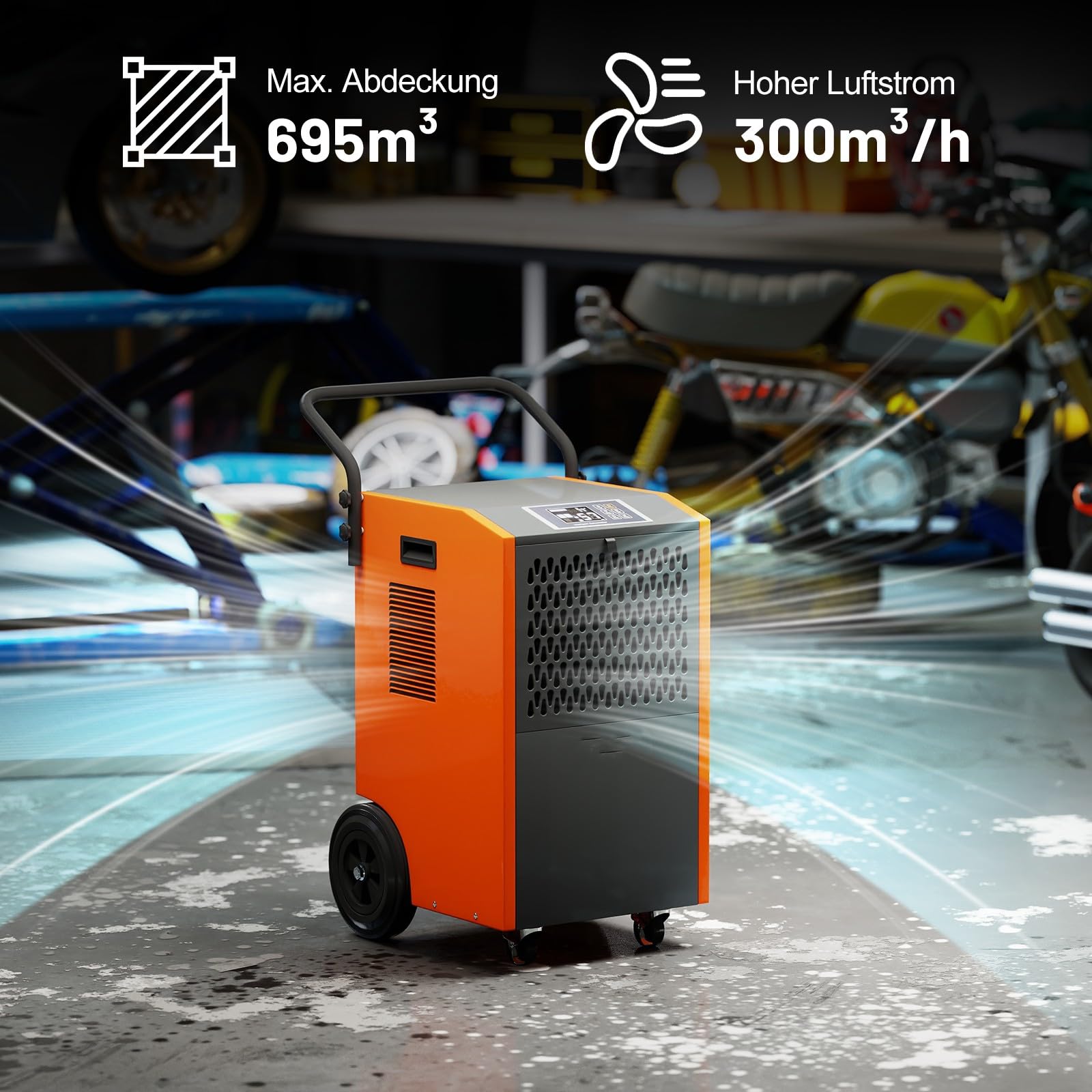 GOPLUS Osuszacz powietrza 73 l/dzień, osuszacz powietrza z timerem 24 h, automatyczne rozmrażanie i opróżnianie, komercyjny osuszacz z rolkami, osuszacz do garażu, fabryk i piwnic (pomarańczowy)