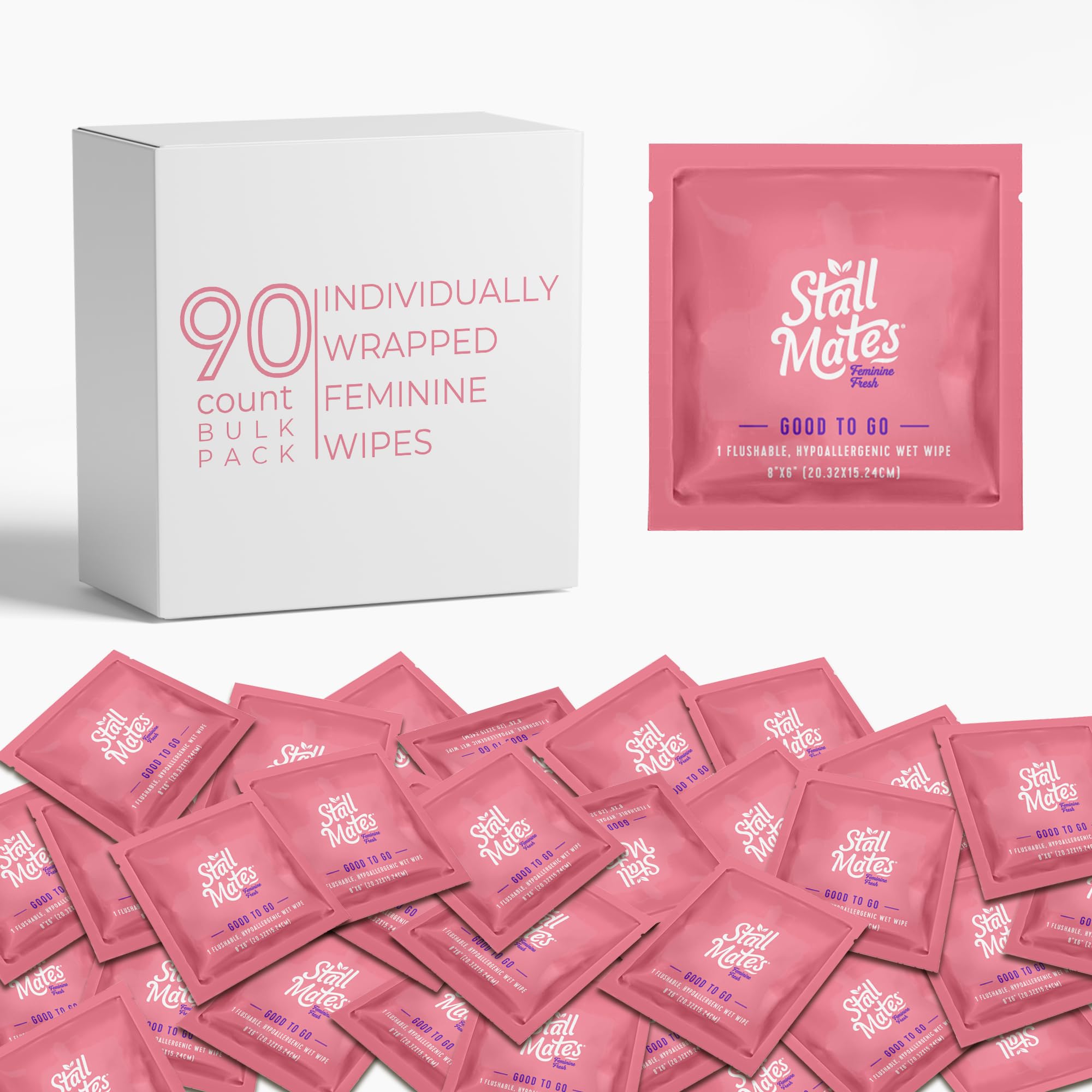 Wipes Feminine Fresh - Flushable | Individually Wrapped Cleansing Travel Friendly PH balanced Unscented with Sunflower, Rosemary and Aloe (90 on-the-go singles) BULK PACK