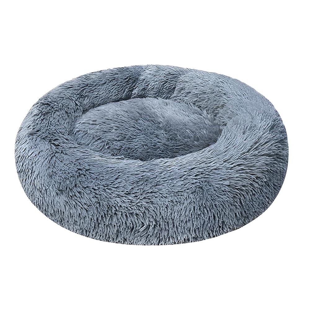 Cama Perro Grande, Cama Gato Invierno, Cama de Perro Grande Mediano Pequeños, Redonda Suave Peluche Antideslizante, Gris Oscuro