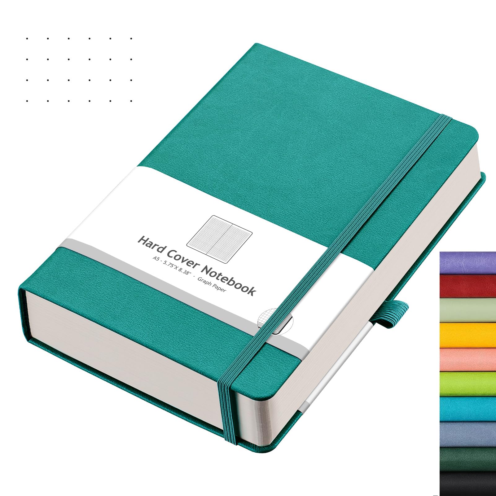 AHGXG Bullet Dotted Journal - 320 Numbered Pages Dot Grid Notebook A5 Thick Journal, 100gsm Thick Dotted Paper, Leather Hardcover,Inner Pocket, 5.75'' × 8.38'' - Cyan