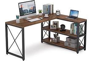 Industrial L-Shaped Corner Computer Desk with Storage Shelves