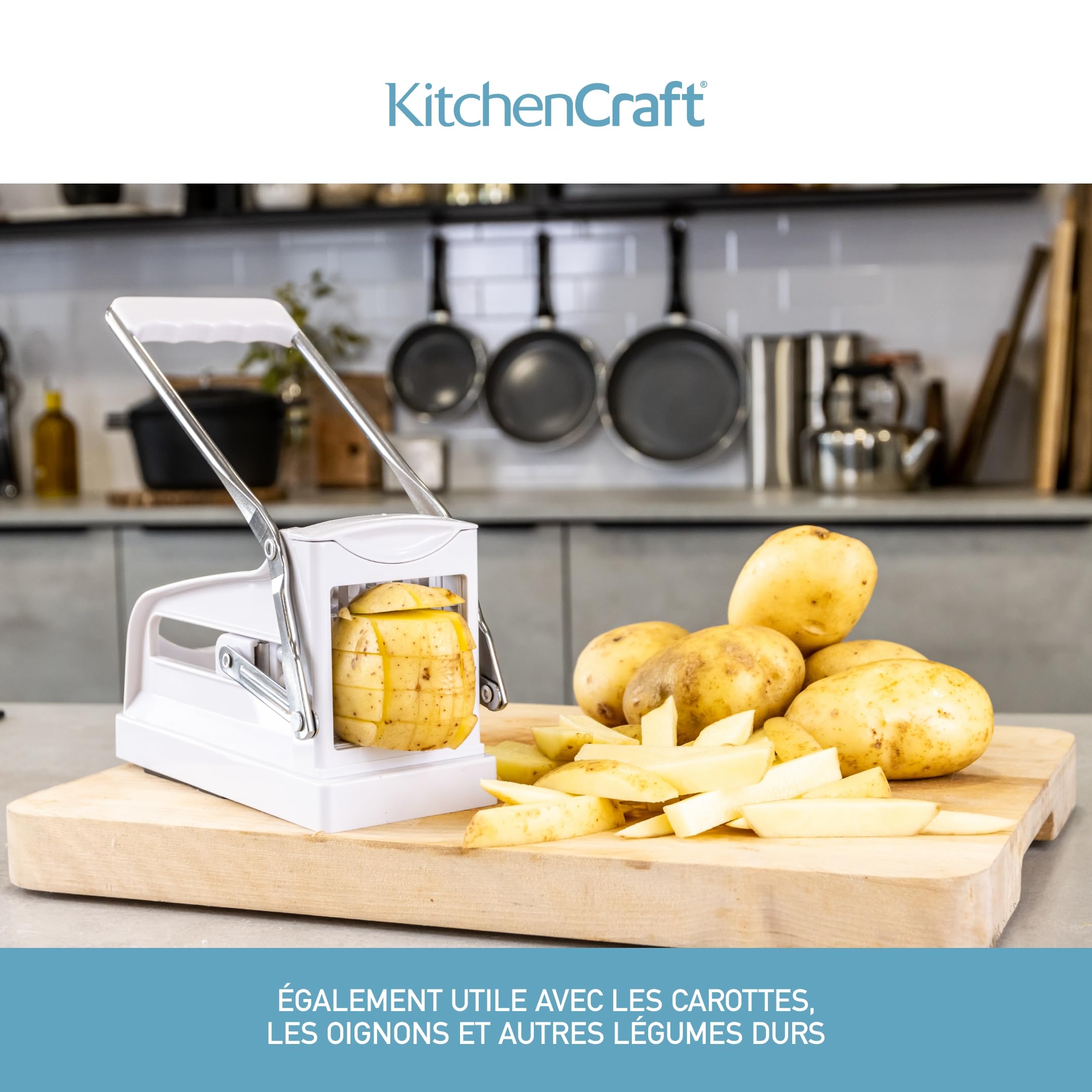 KitchenCraft Déchiqueteuse De Pommes De Terre, Coupe-Copeaux Professionnel, Plastique Et Acier Inoxydable, 23,5 X 10,5 X 12 cm, Blanc