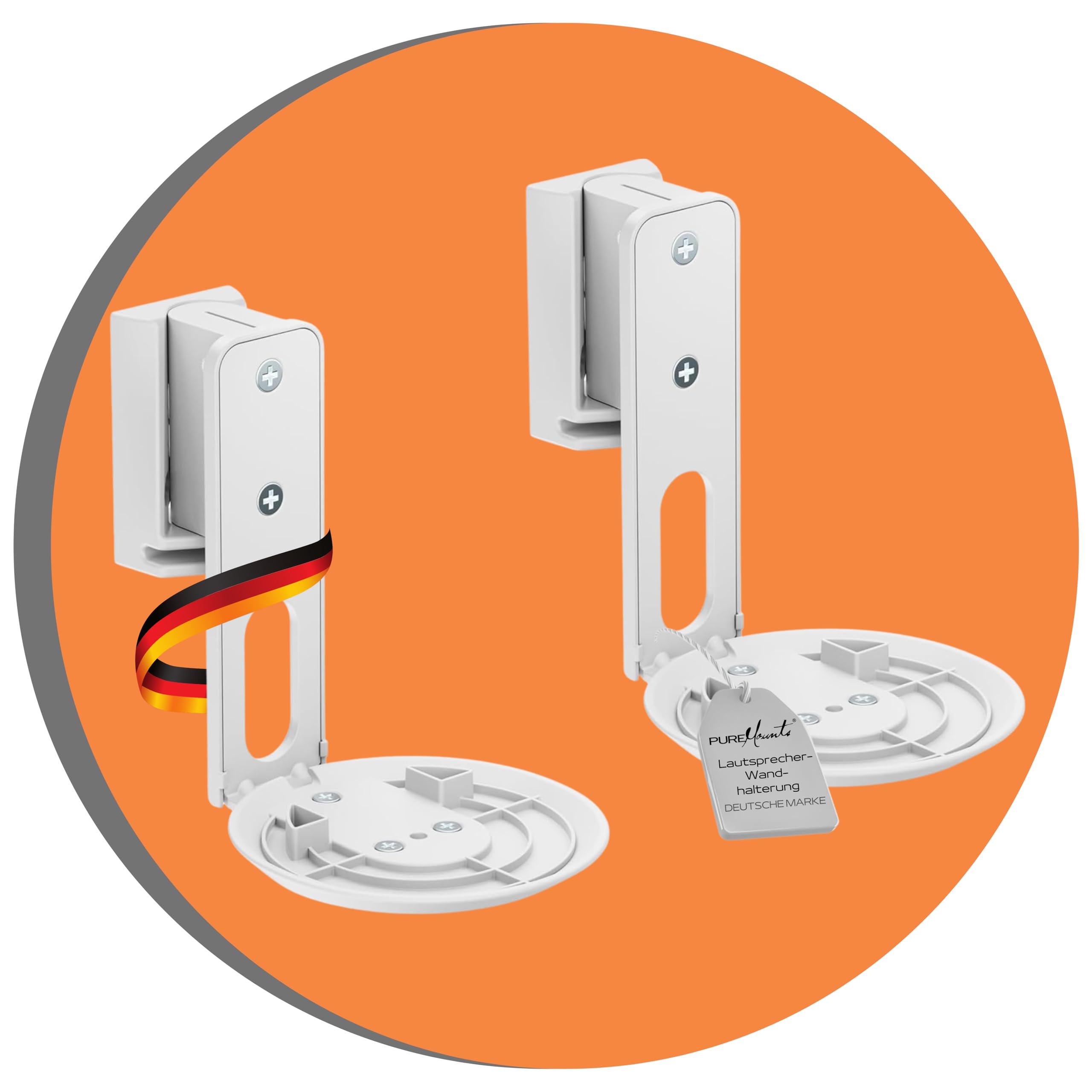 PureMounts Speaker Bracket for Sonos Era 100 Set of 2 Speaker Wall Mount with Cable Management Swivelling +/-45° Tilting 0/-18° 3 kg Load Capacity White
