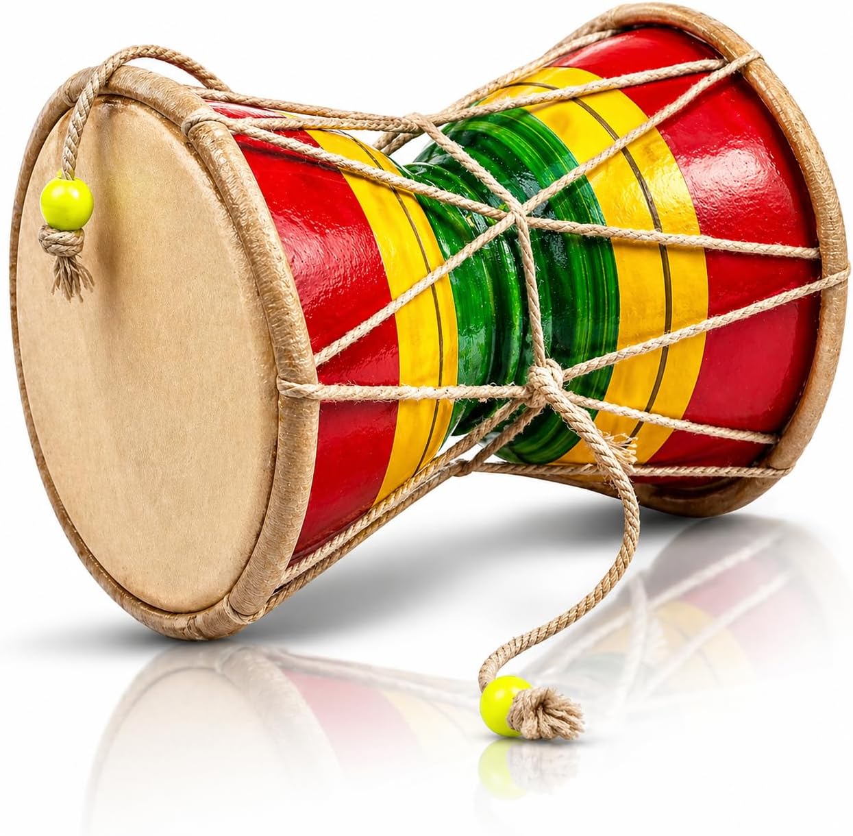 5 Inch Small Handmade Traditional Authentic Wooden & Leather Classical Indian Folk Dumroo Damroo Damaru Hand Drum Percussion Instrument Set, Decorative Collectible Showpiece World Musical Instruments