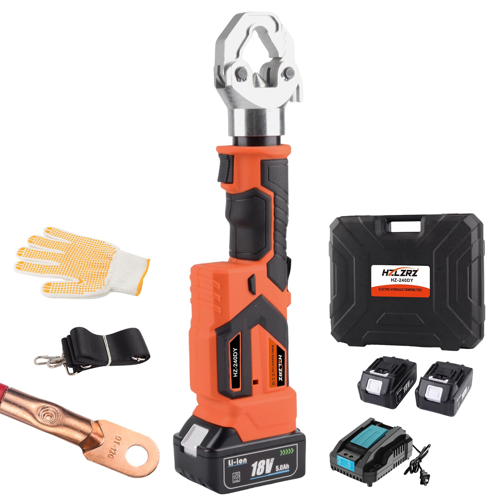HZLZRZ Electric Hydraulic Crimping Tool, Dieless Crimp 12 Ton 8AWG
