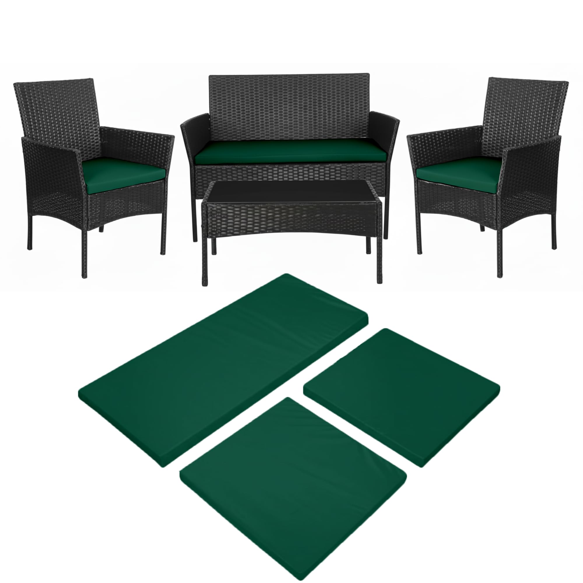 Cuddle Cloud 3 Pieces Replacement Cushions Set For Rattan Furniture Water Resistant Sofa Patio Garden Outdoor Furniture Seat Pads Lightweight & Durable 3 PCs Garden Furniture Cushions (Green)