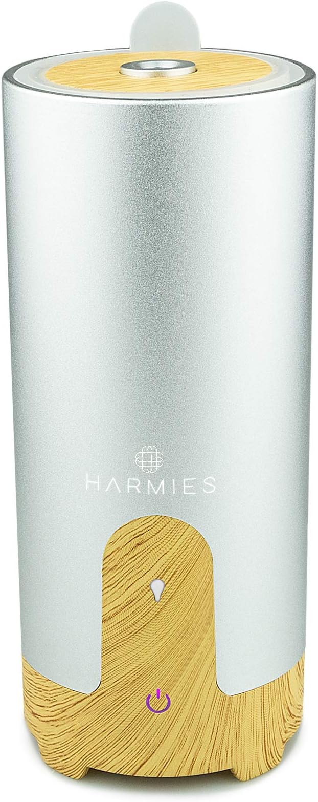 Harmiesยฎ 40ml USB Essential Oil Diffuser, Portable Aroma Diffuser with Cool Mist, Diffusing Modes and Waterless Auto Shut-Off, Ideal for Travel, Office, Car, Home - Silver