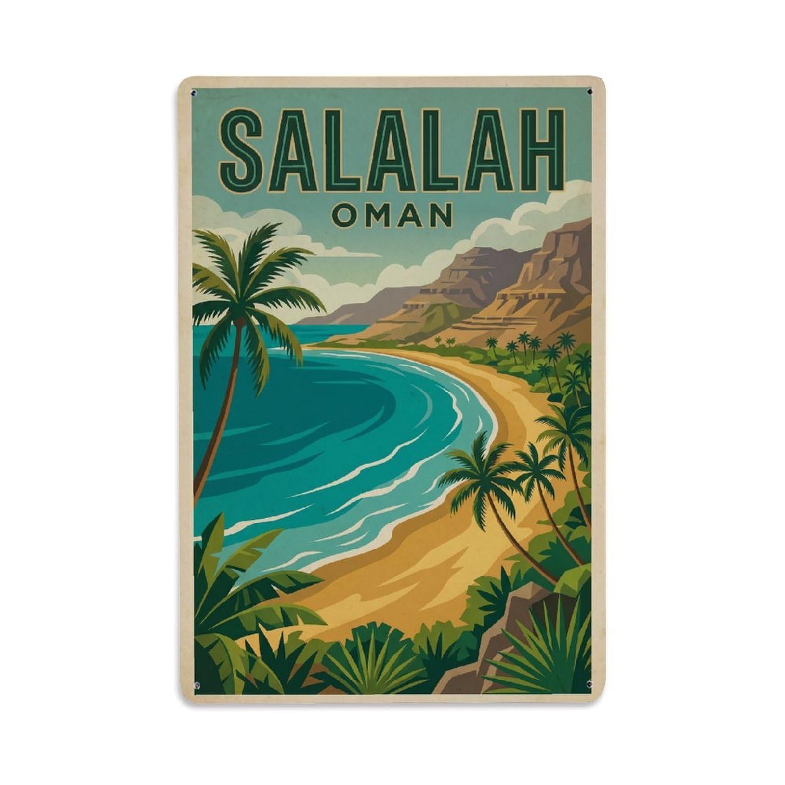 Oman Salalah Vintage Travel Metal Tin Sign Plaque Wall Decor for Cafe, Club Bar, Office, Garden Metal Poster 8x12Inch