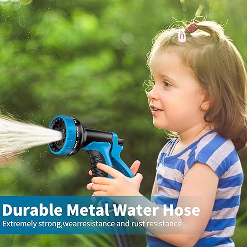 Miniatura 3 de Manguera de jardín de acero inoxidable de 50 pies con 10 funciones, boquilla de pulverización ajustable, flexible, duradera, sin fugas, manguera de