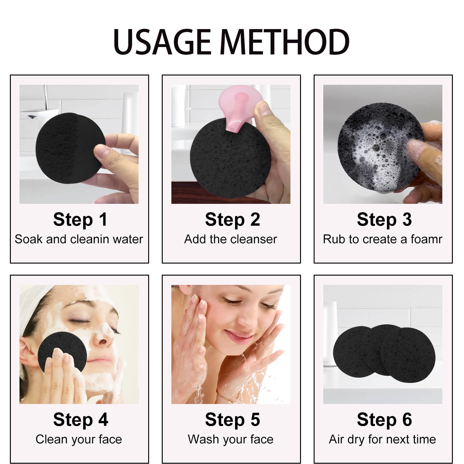 40 esponjas faciales comprimidas para esteticistas, forma elíptica, limpieza diaria y exfoliante suave, esponja de spa de celulosa 100% natural, color rosa