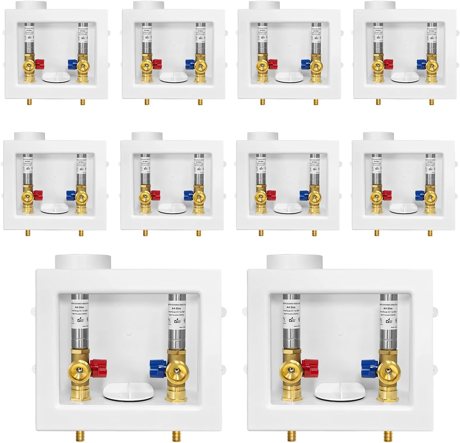Washing Machine (Laundry) Outlet Box, Center Drain/Side Drain, Niikappu 1/2 Inch Pex Crimp Inlet x 3/4 Inch MHT Outlet Connection, with Stainless Steel Water Hammer Arrestor