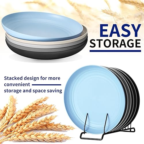 Miniatura 3 de 15 platos de paja de trigo de 10 pulgadas, ligeros, irrompibles, platos profundos reutilizables, aptos para microondas, vajilla para niños pequeños