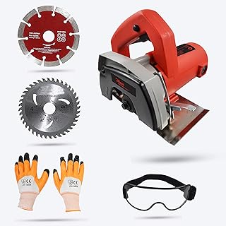 Hillgrove HGCM80M1 Cutting Machine Saw for Tile/Marble/Wood with 1Pcs Wood/Tile Cutting Wheels, Safety Googles and Gloves (1050 W)