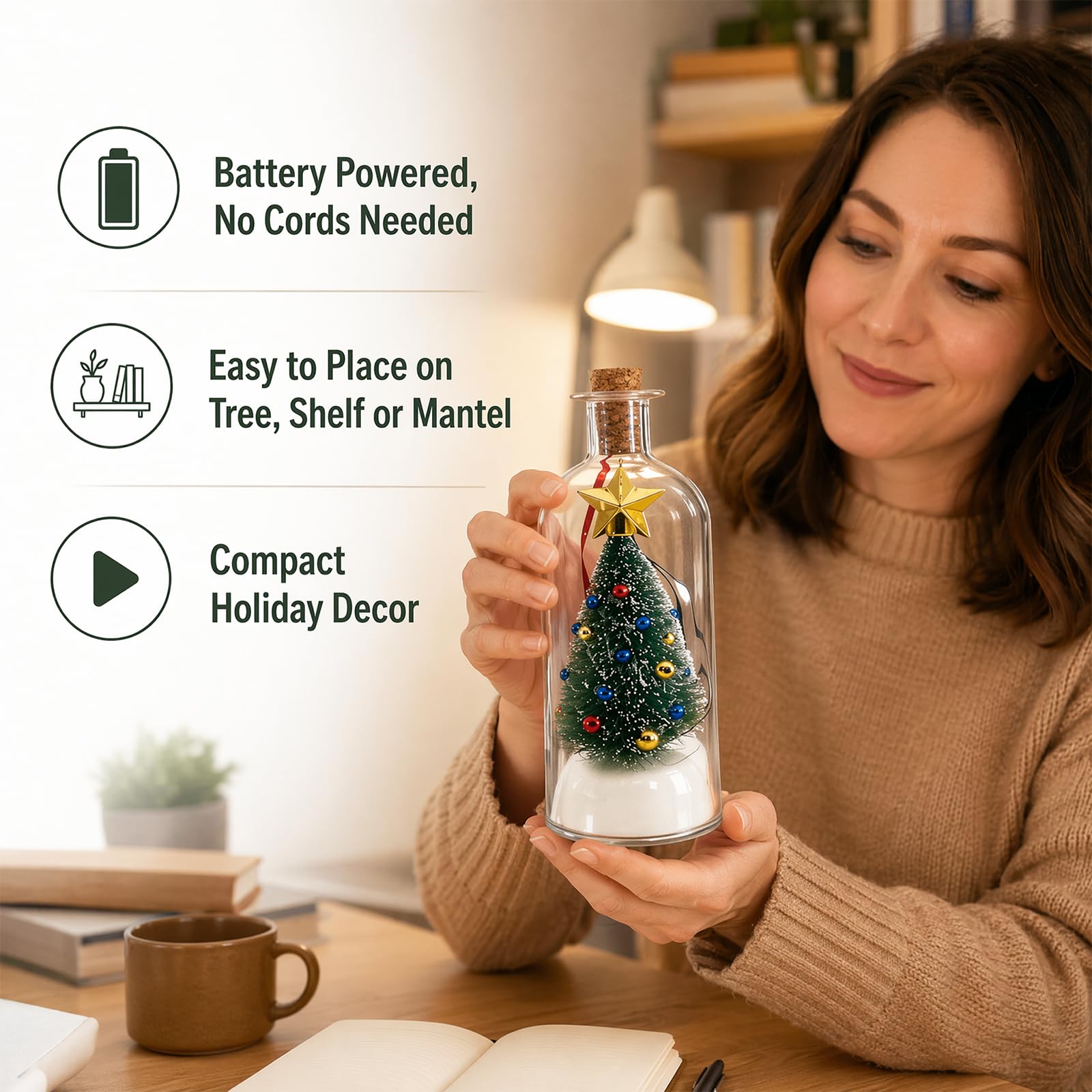 Generic Christmas Bottle Ornament with Registrable Message | Resin memory keepsake: voice message playback, personalized holiday memories, meaningful family gifts