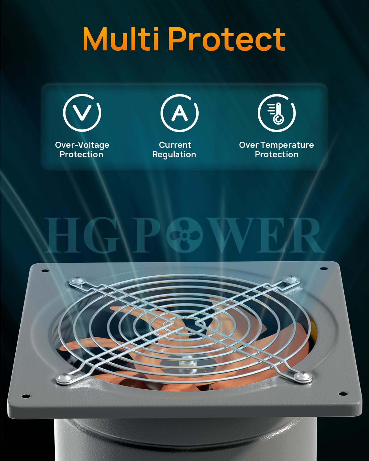 HG Power Ventilatore 200 mm 980 m³/h silenzioso con valvola di ritorno, potente ventilatore da parete con presa europea, per cucina, bagno, garage, cantina, grigio