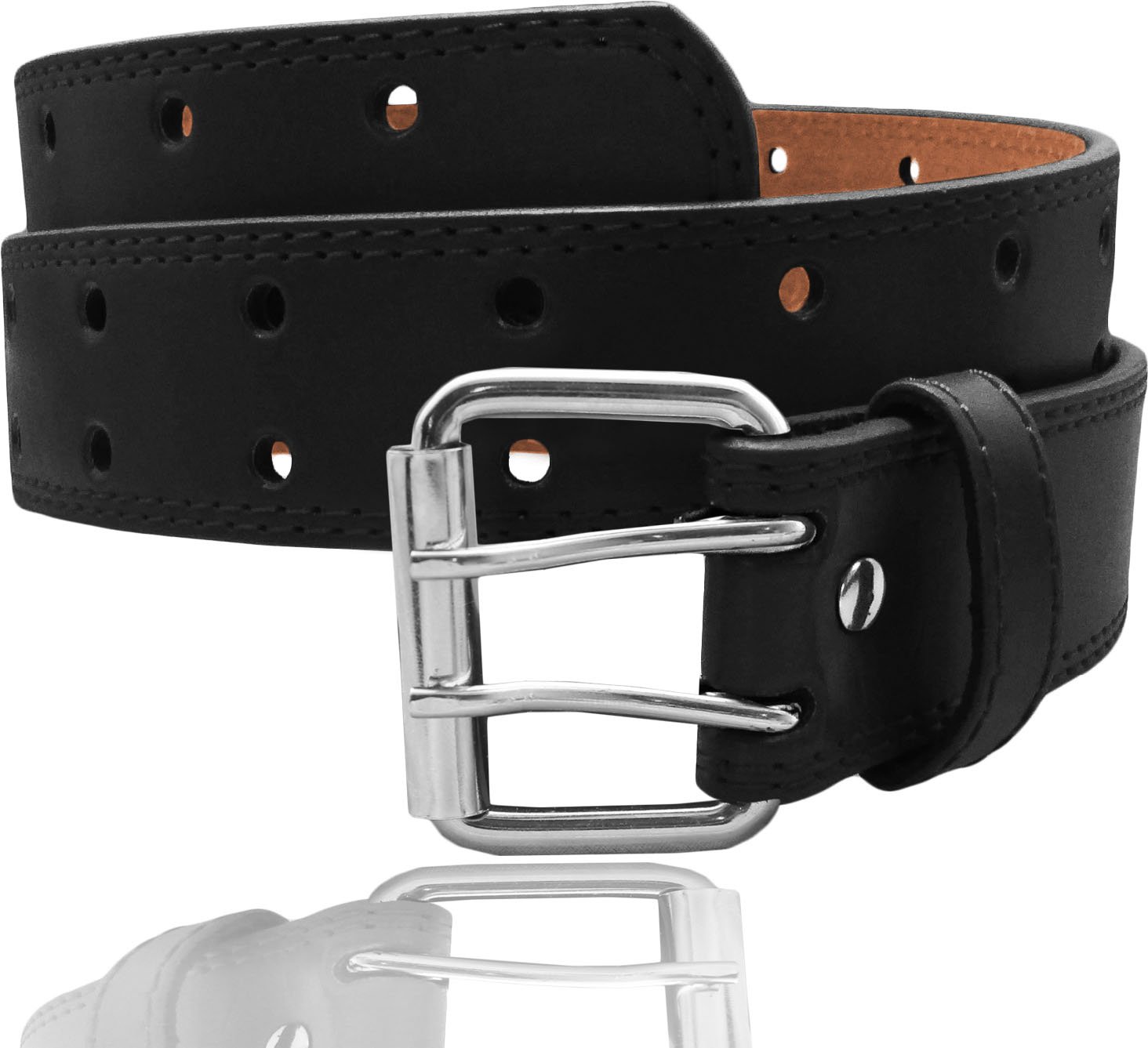 EURO Womens Thick Wide 2 Hole Leather Belt - BN9041 - Black 4XL