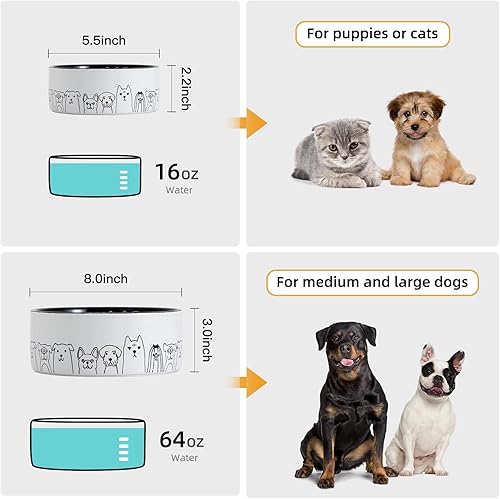 Miniatura 3 de Fun Elements - Cuencos de cerámica para perros, grandes, antideslizantes, 64 onzas líquidas, color negro con adorables patrones de perro (L, negro)