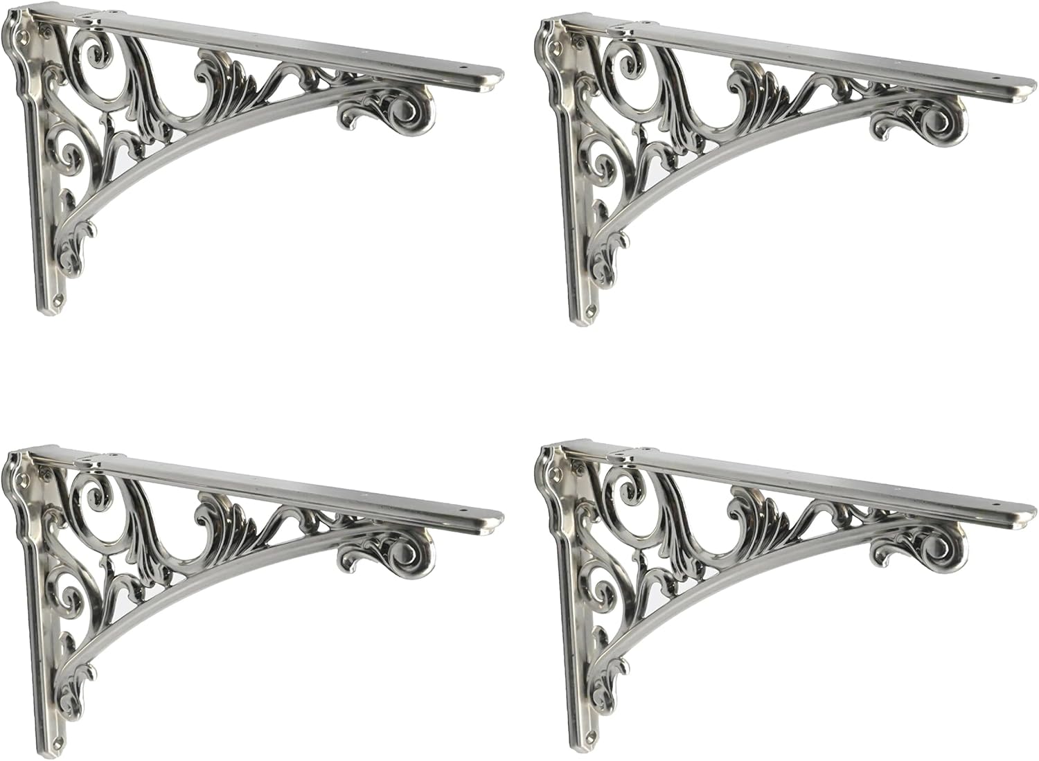 Khtumeware Shelf Bracket 12 Inch, Decorative Brackets for Shelving, Heavy Duty Vintage Ornate Shelf Bracket, Hardware Included, 2 Pack,Brushed Satin Nickel Finish