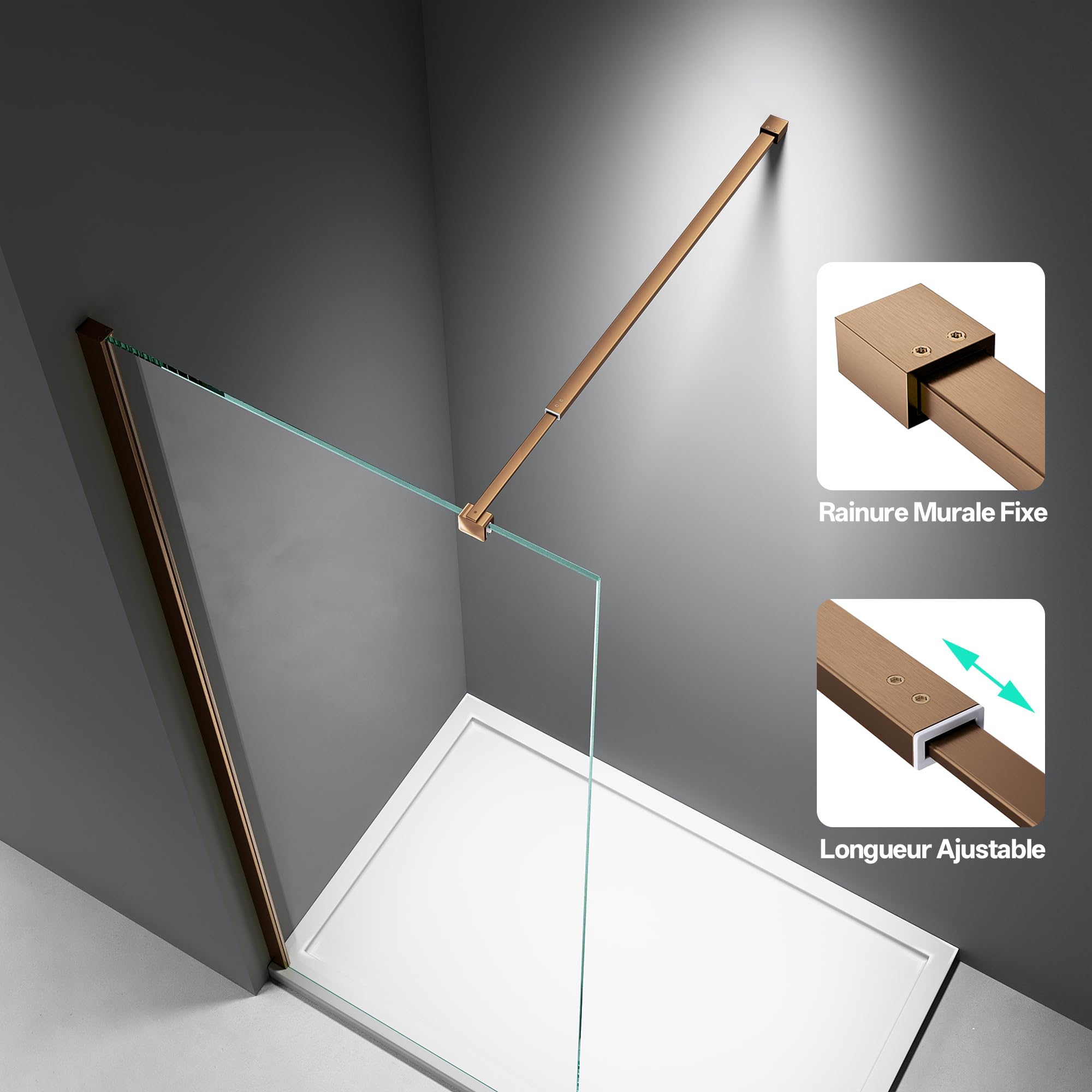 Barre de soutien pour paroi de douche 66,7-121,5 cm, or rose