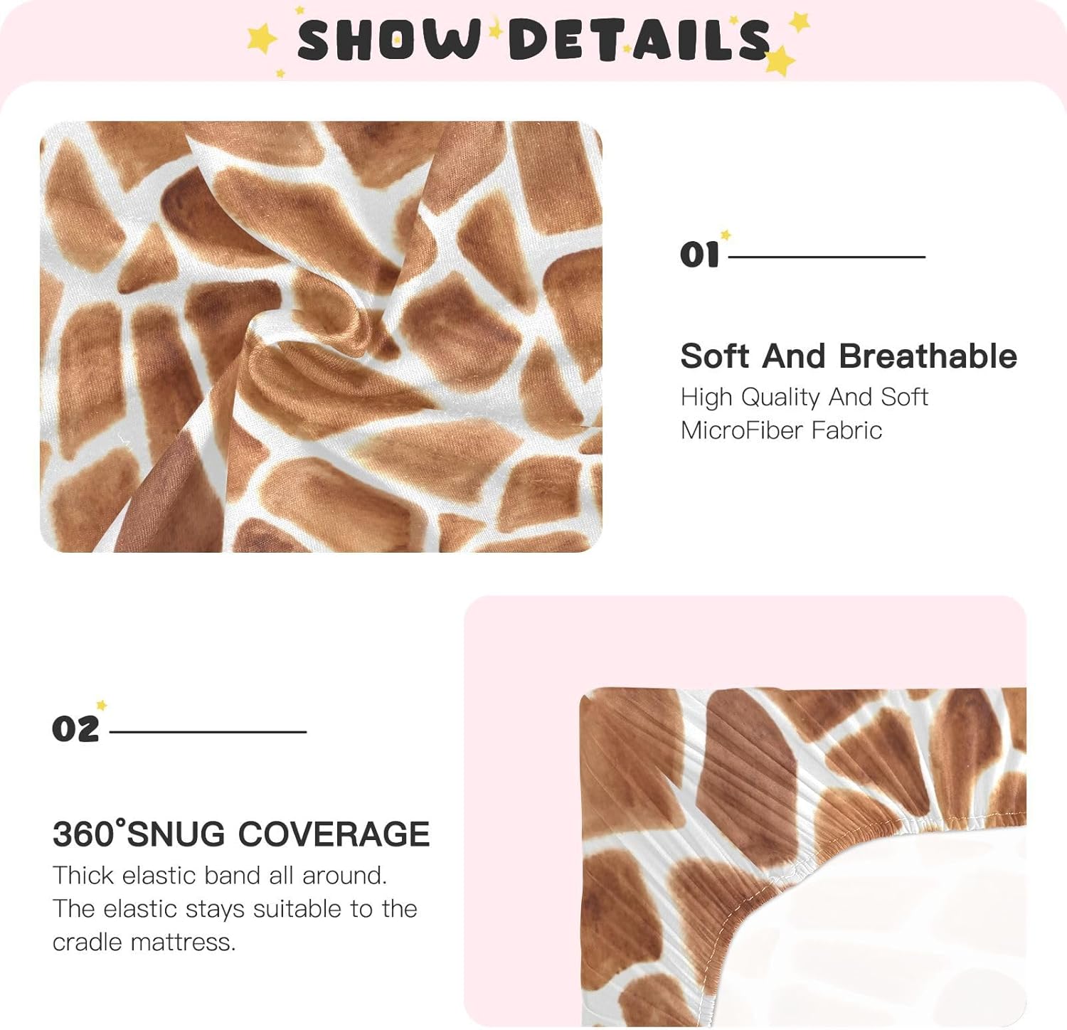 Giraffe Print Crib Sheets for Boys Girl Giraffe Spots Zoo Safari Brown Animal Fitted Mattress Cover Wildlife Fur Texture Toddler Baby Bed Sheets Standard Unisex Crib Sheet 28x52 Inch