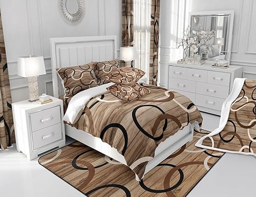 Miniatura 5 de Juego de ropa de cama circular marrón, negro y blanco para niñas, niños, alfombra de área de 5 x 7 pulgadas, geometría geométrica, juego de