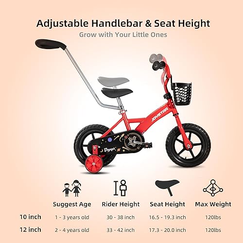 Miniatura 5 de JOYSTAR Bicicleta infantil de 10 y 12 pulgadas para niños y niñas de 1 a 4 años, bicicleta para niños pequeños con ruedas de entrenamiento y cesta,