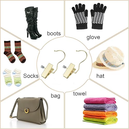 Miniatura 2 de KOOBAY Gancho de botas de 45 pulgadas gancho de metal para trajes clips dorados para guantes zapatos ganchos extensiones de pelo clips paquete de 12