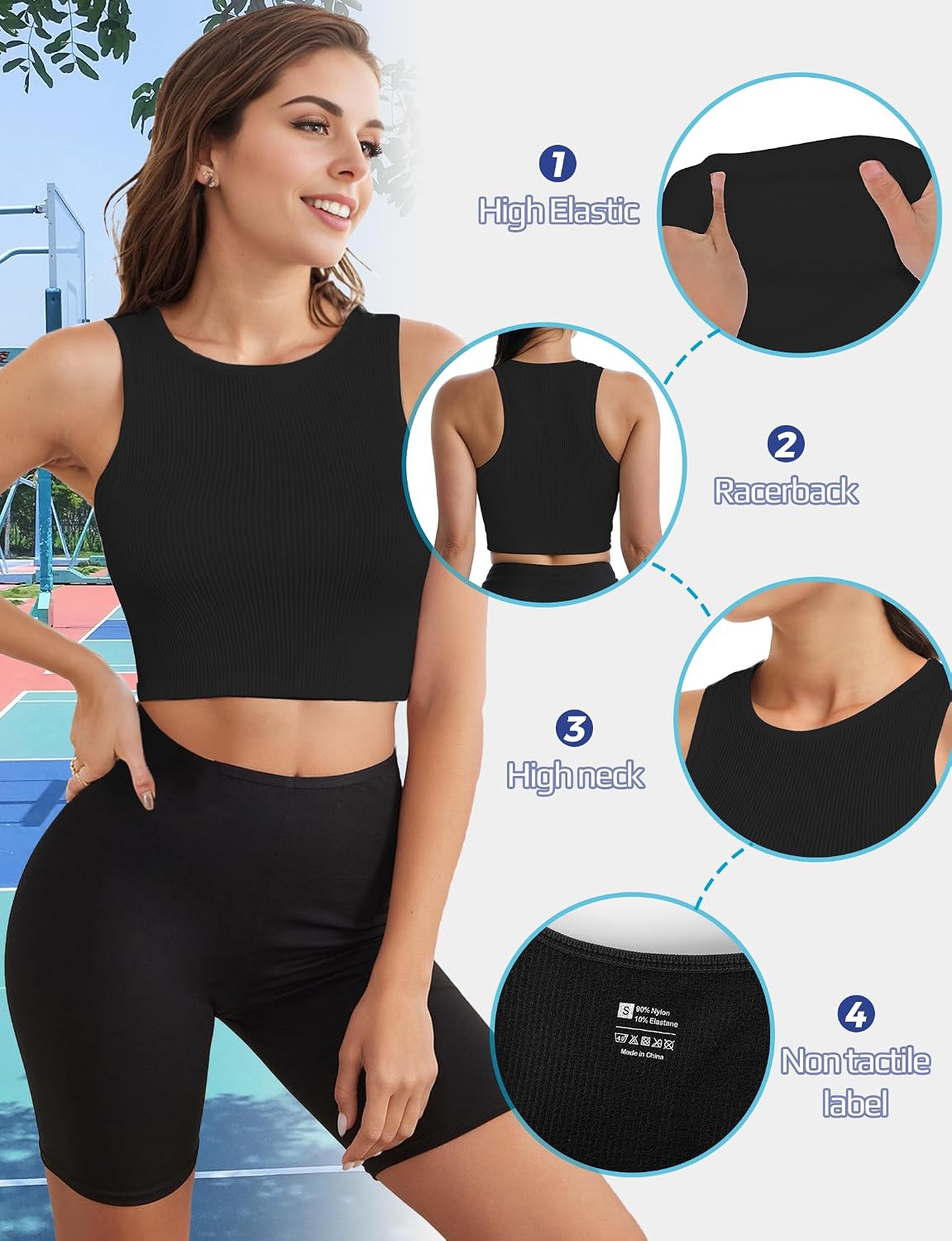 AURUZA Workout Tank Tops Woman, Seamless Ribbed Crop Tank Tops for Women, Sleeveless Racerback High Neck Tank Tops for Women
