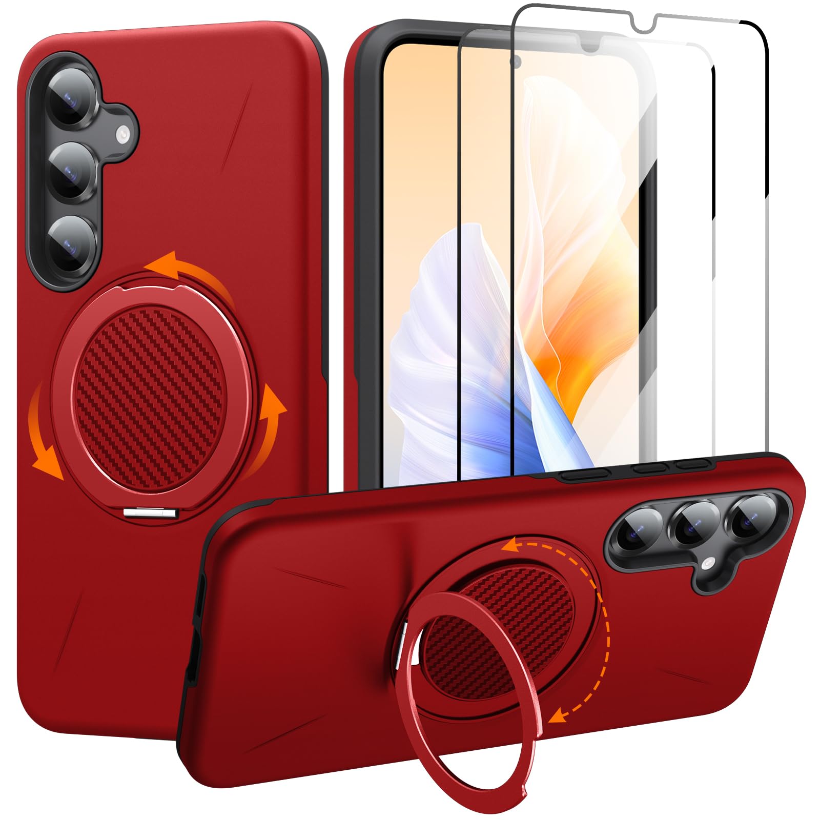 Custodia per 25-Plus/24-Plus con 2 pellicole protettive, supporto ad anello integrato e magnetico per custodia S25plus/S24plus, protezione a doppio strato, custodia antiurto per telefono per