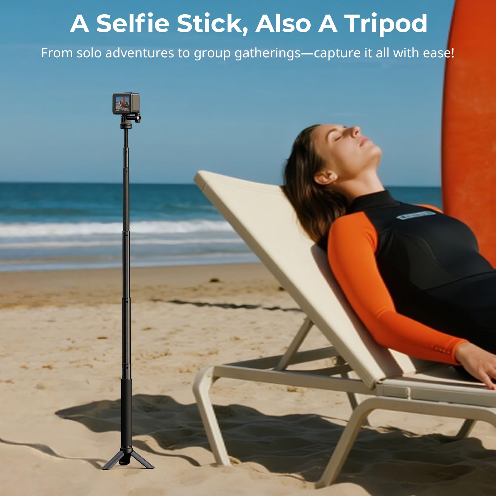 SMALLRIG Selfiestick Statief met Telefoonklem voor Action Camera, Uitschuifbare Selfiestick Pole voor GoPro 13, 12, 11, voor Insta360 X5, voor DJI Action 5 Pro, voor AKASO en Telefoon - 5403