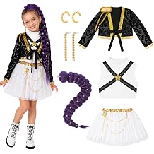 Girls Halloween Costume, Pop Singer Costume, Sequin Jackets Skirts with Purple Braid for Birthday Party, 4-12 Years
