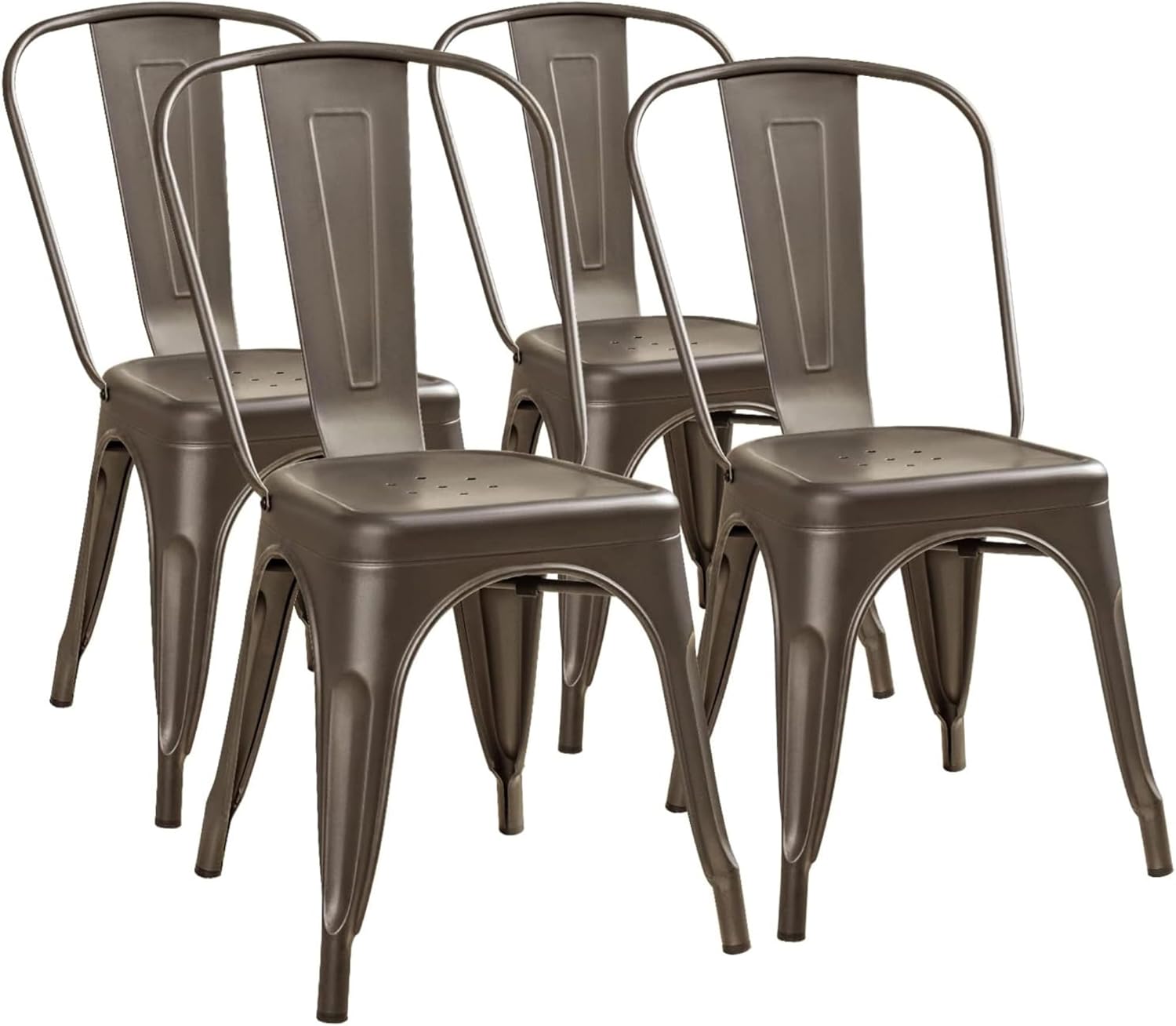 Furmax Stackable Metal Bistro Chairs Set of 4 - Rust-Resistant Indoor-Outdoor Dining Side Chairs (Gunmetal)