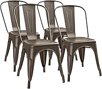 Furmax Stackable Metal Bistro Chairs Set of 4 - Rust-Resistant Indoor-Outdoor Dining Side Chairs (Gunmetal)