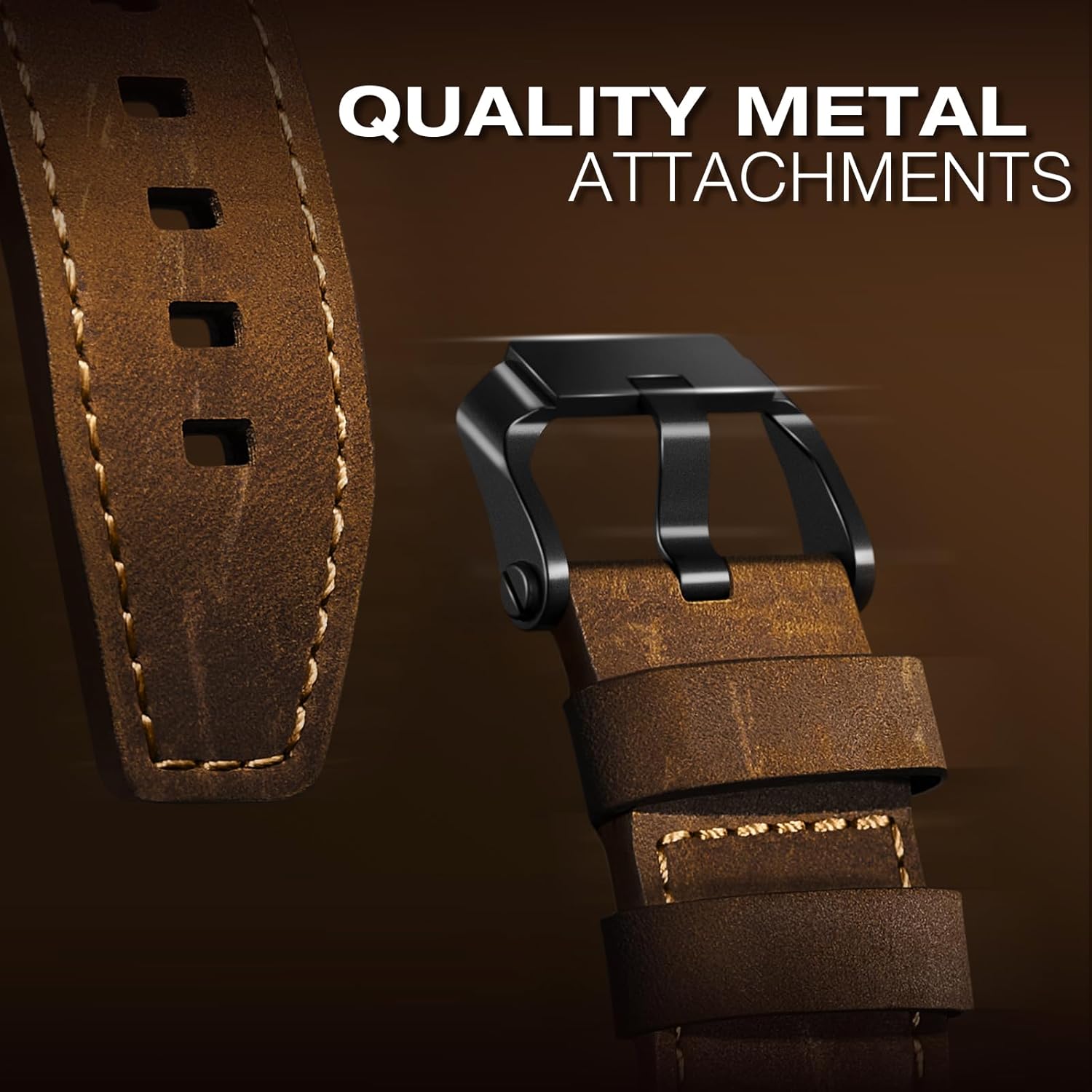 Leather bands Compatible With Apple Watch Ultra Band 49mm 46mm 45mm 44mm 42mm, Superior Genuine Leather Rugged Metal Connector Durable Strap for Men iWatch Ultra3 2 1,Series 11 10 9 8 7 6 5 4 3 SE3 SE - Image 4