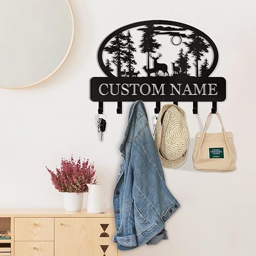 Miniatura 5 de Llavero personalizado para pared, ganchos de metal personalizados para llaves de cabaña de ciervo con nombre, ganchos de metal para llaves,
