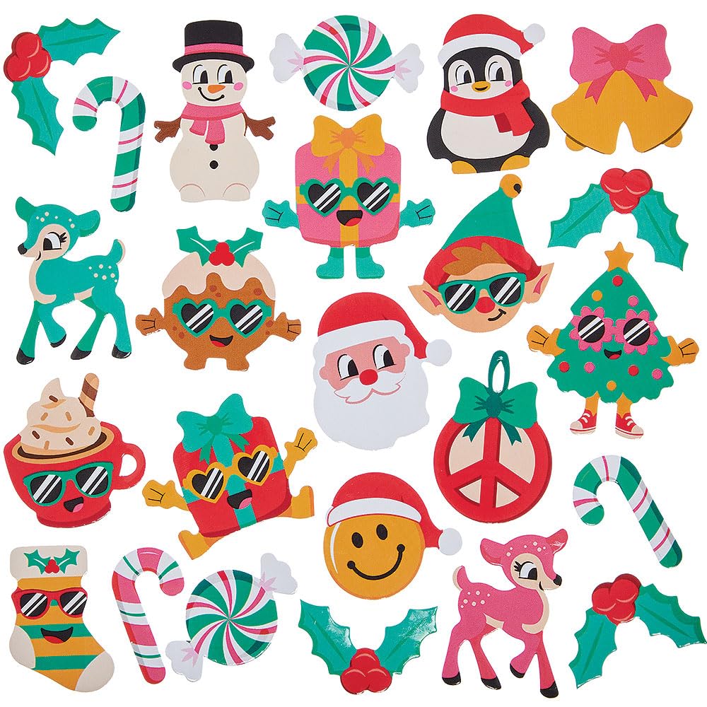 Baker Ross FN643 Groovy Christmas Foam Stickers – Pack of 120, Fun and Colourful Festive Stickers Perfect for Christmas Crafts